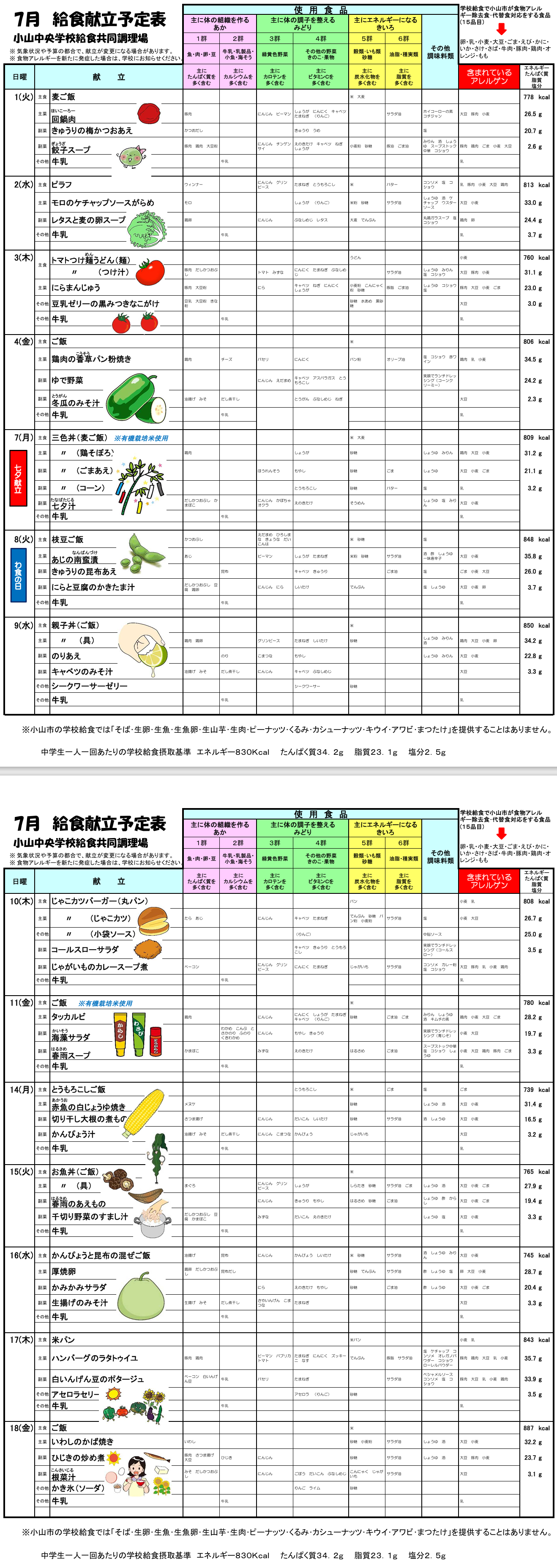 7月献立